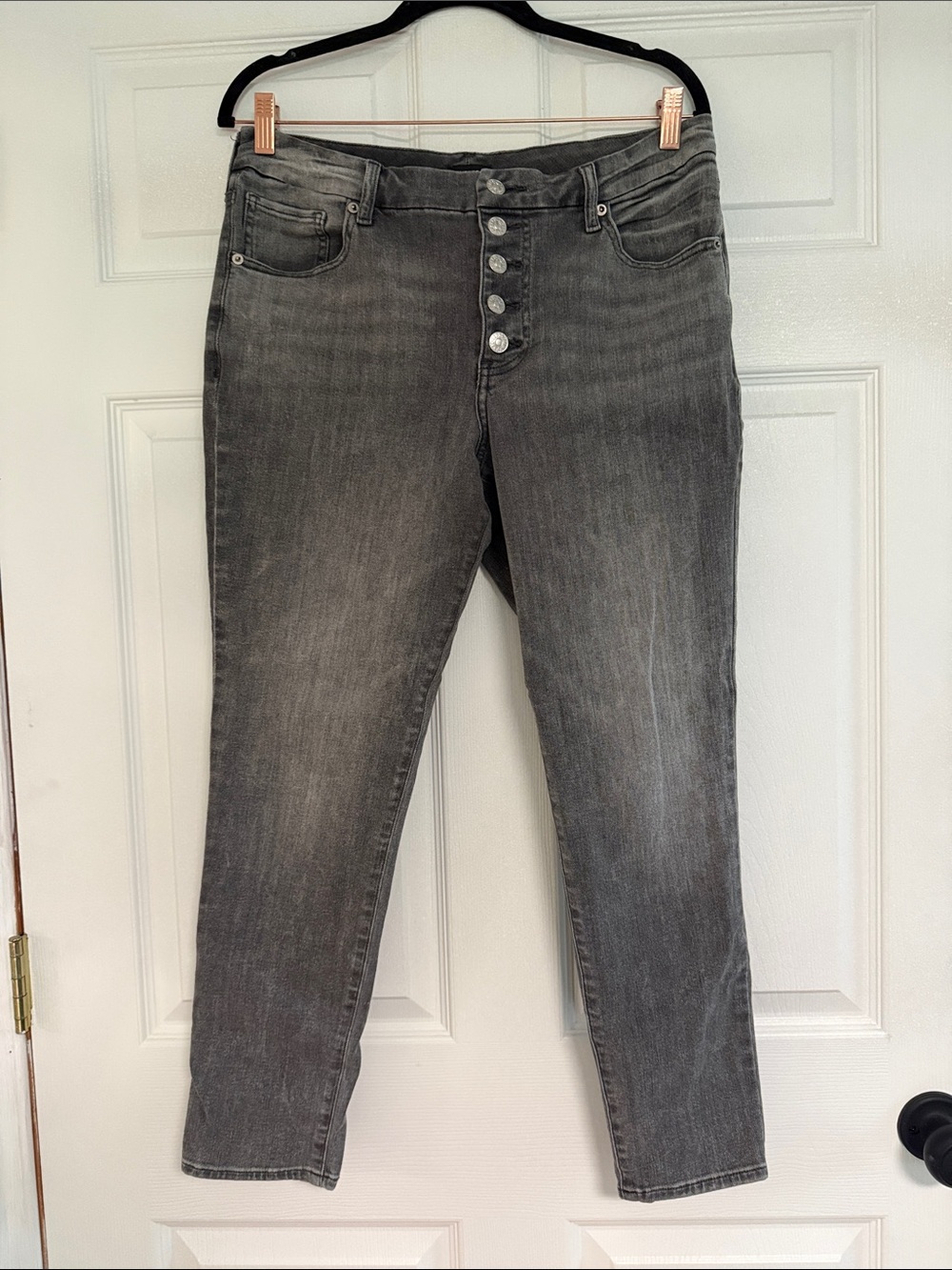 Express Women's Skinny Button-Fly Jeans in Faded Gray
